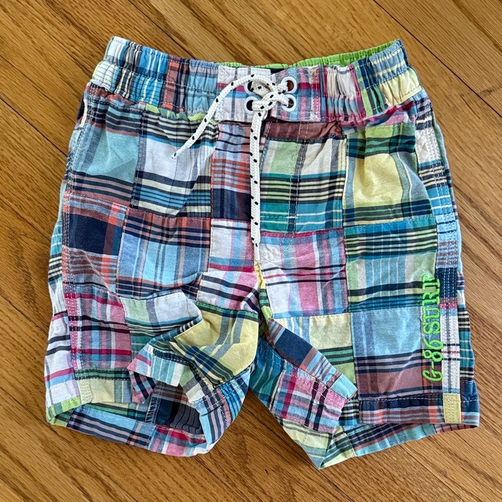 Gap Kids Madras Patchwork Swim Trunks Boys 4 Lined Board Shorts Beach
